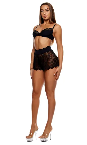 Self Care Ribbed Lace Bra & Shorts Set