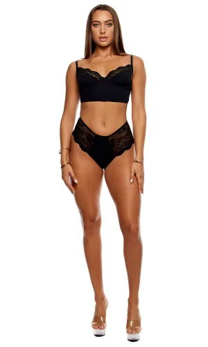 Self Care Ribbed Lace Longline Bra Set