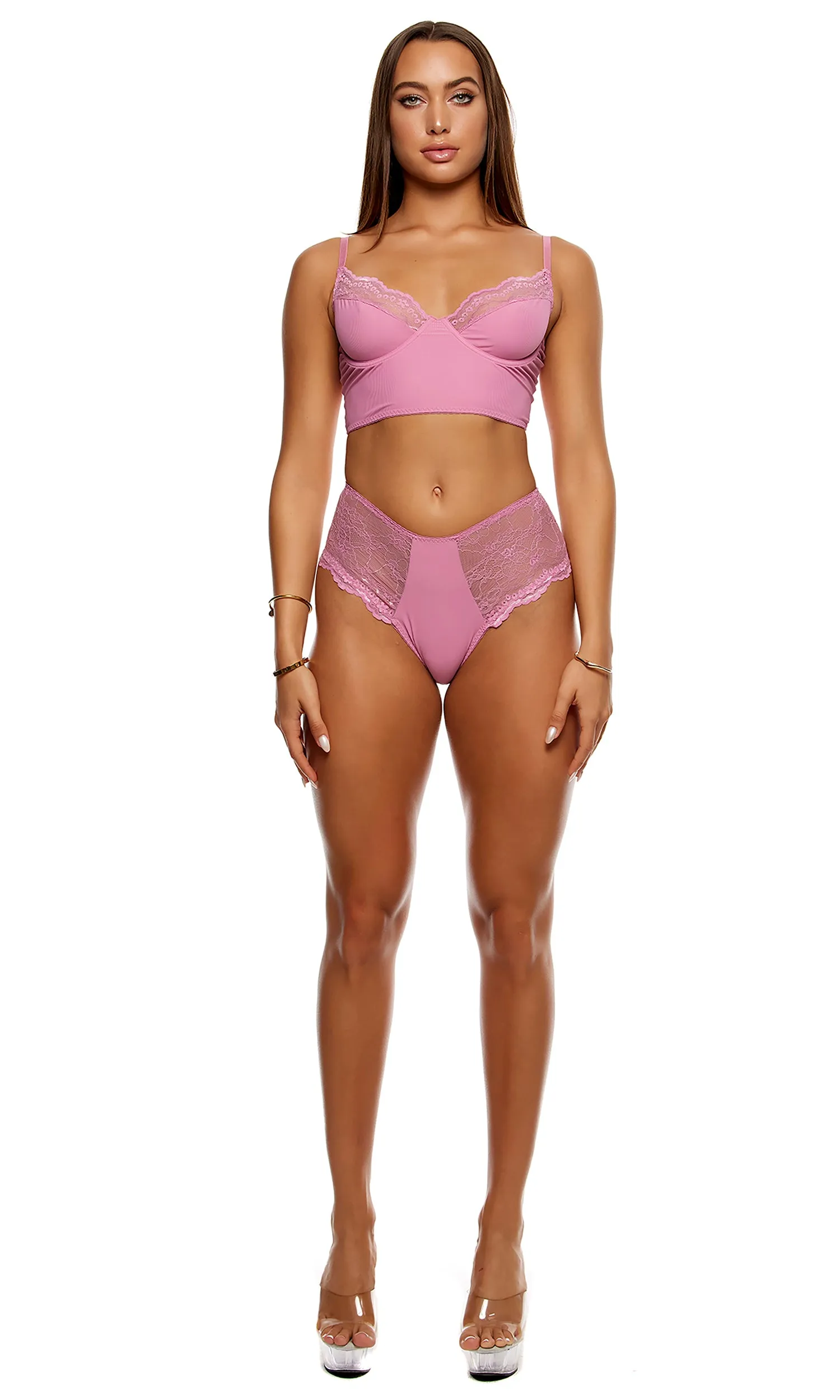 Self Care Ribbed Lace Longline Bra Set