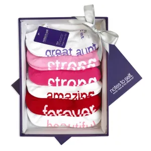 Sent with Love for a Great Aunt 6-pair sock gift set in purple keepsake box