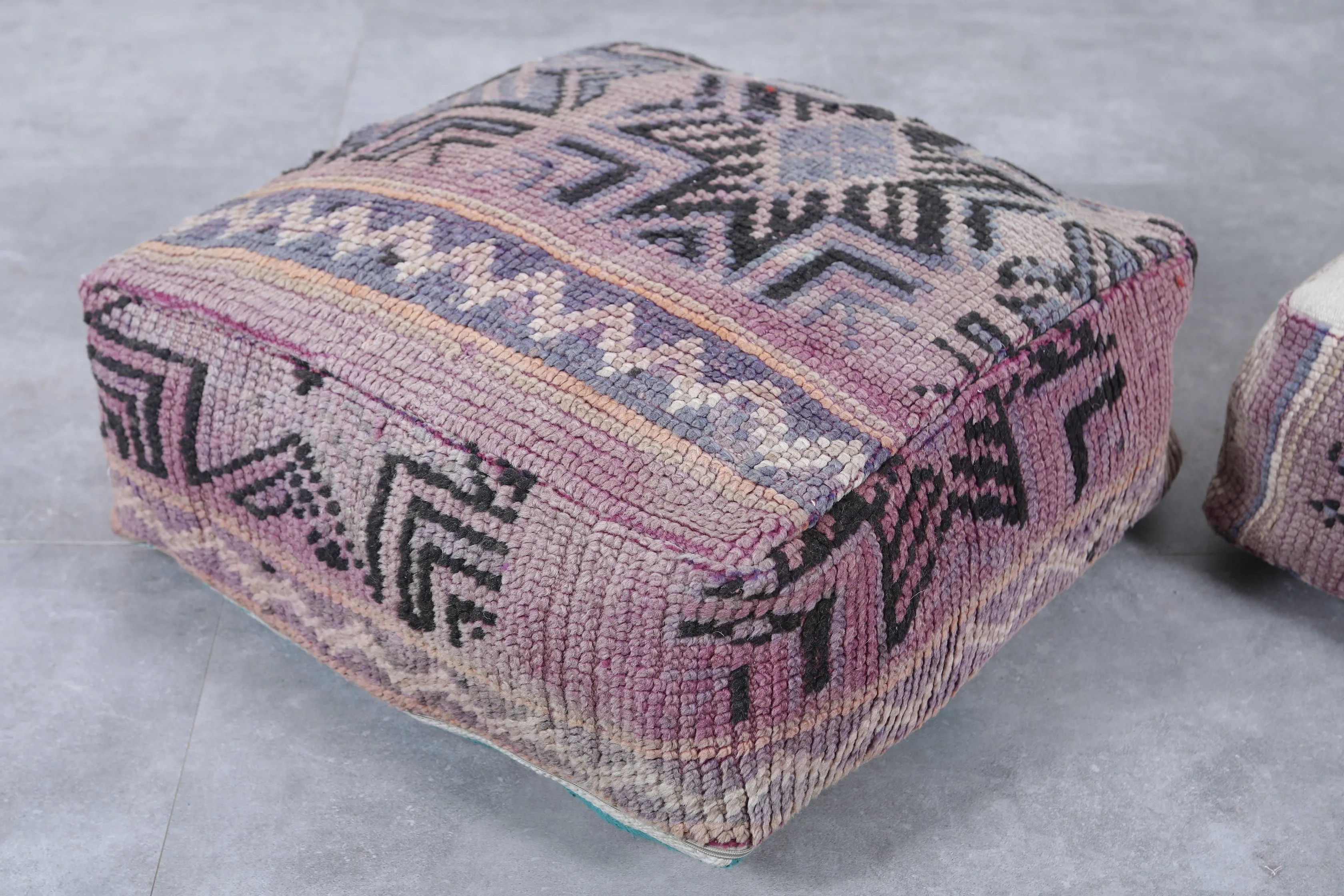 Set of 2 Vintage Moroccan Poufs - Handwoven Floor Cushions