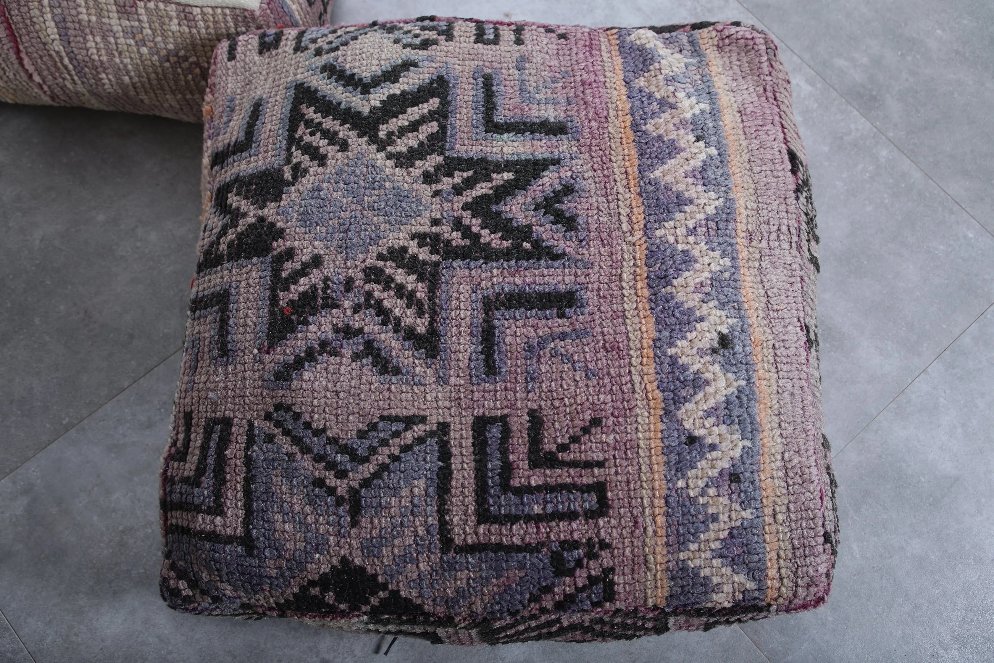 Set of 2 Vintage Moroccan Poufs - Handwoven Floor Cushions