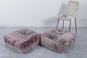 Set of 2 Vintage Moroccan Poufs - Handwoven Floor Cushions
