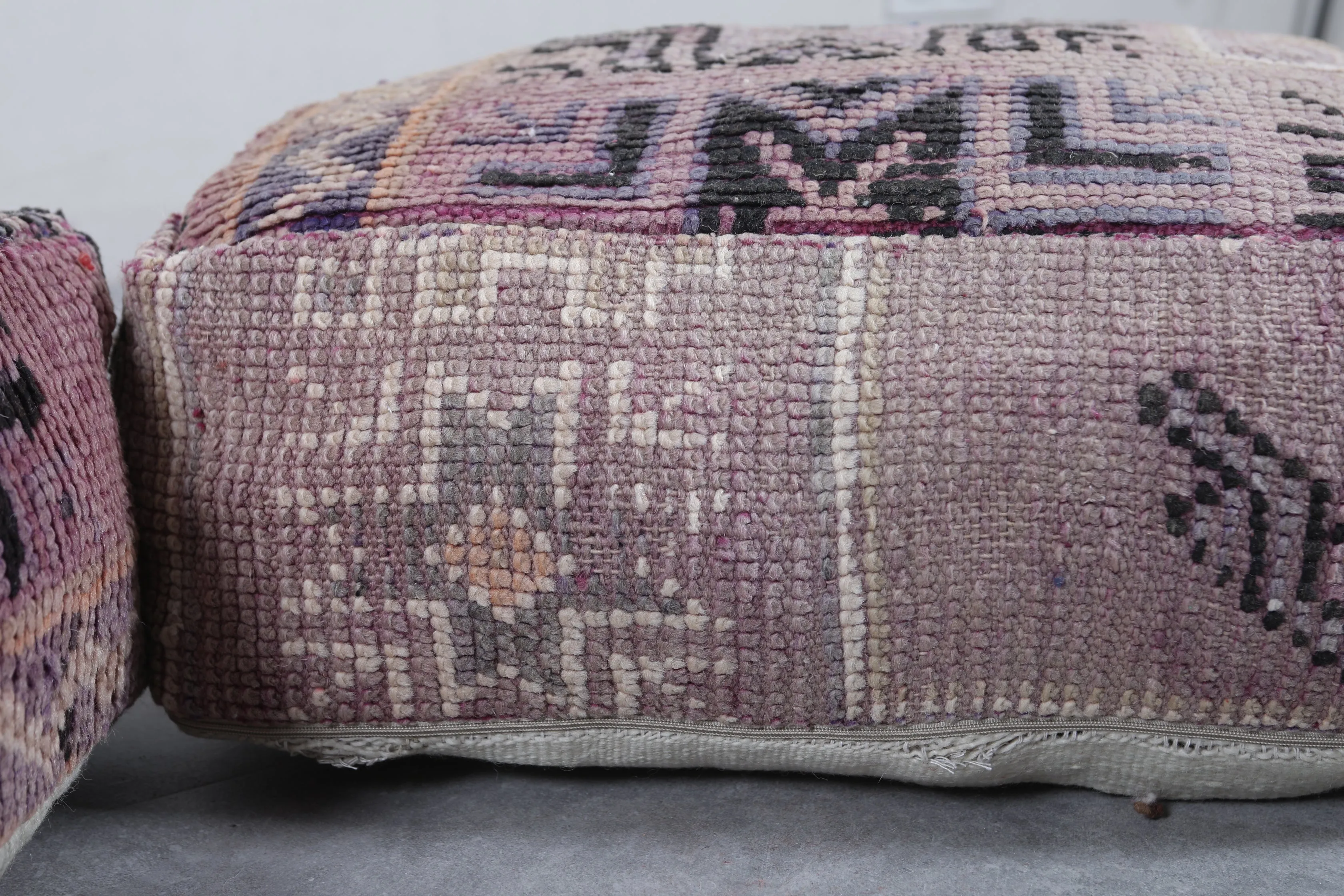 Set of 2 Vintage Moroccan Poufs - Handwoven Floor Cushions