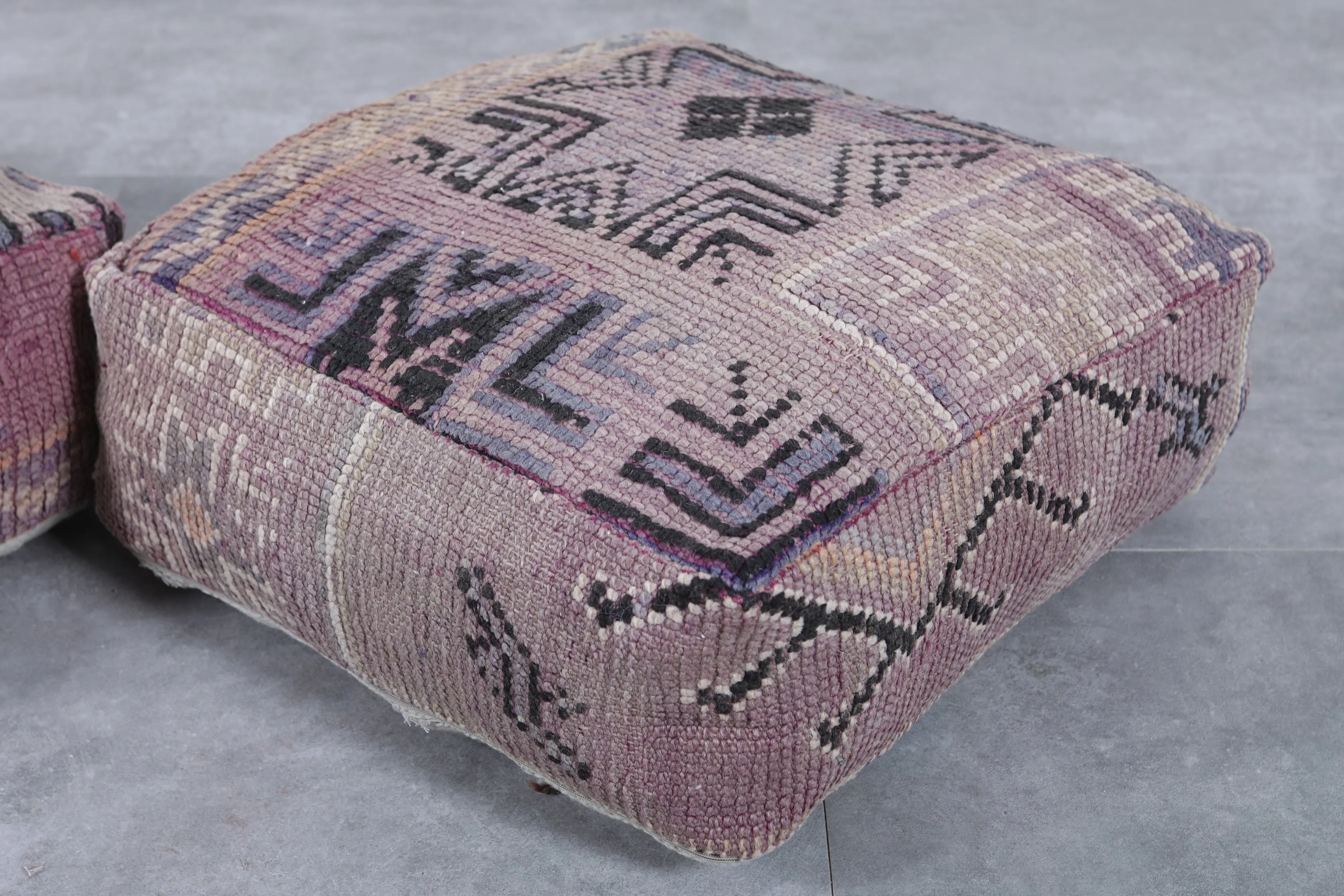 Set of 2 Vintage Moroccan Poufs - Handwoven Floor Cushions