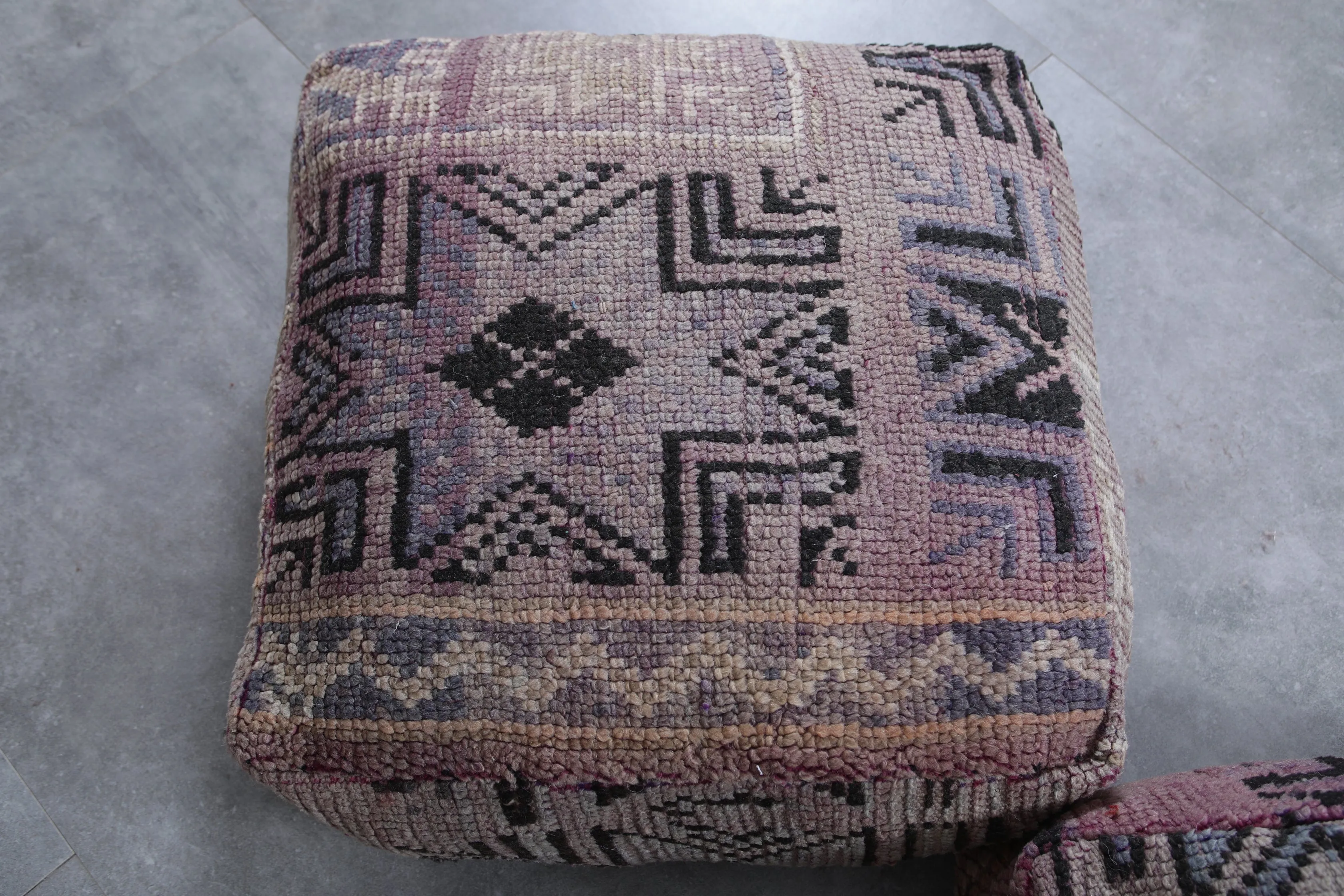 Set of 2 Vintage Moroccan Poufs - Handwoven Floor Cushions
