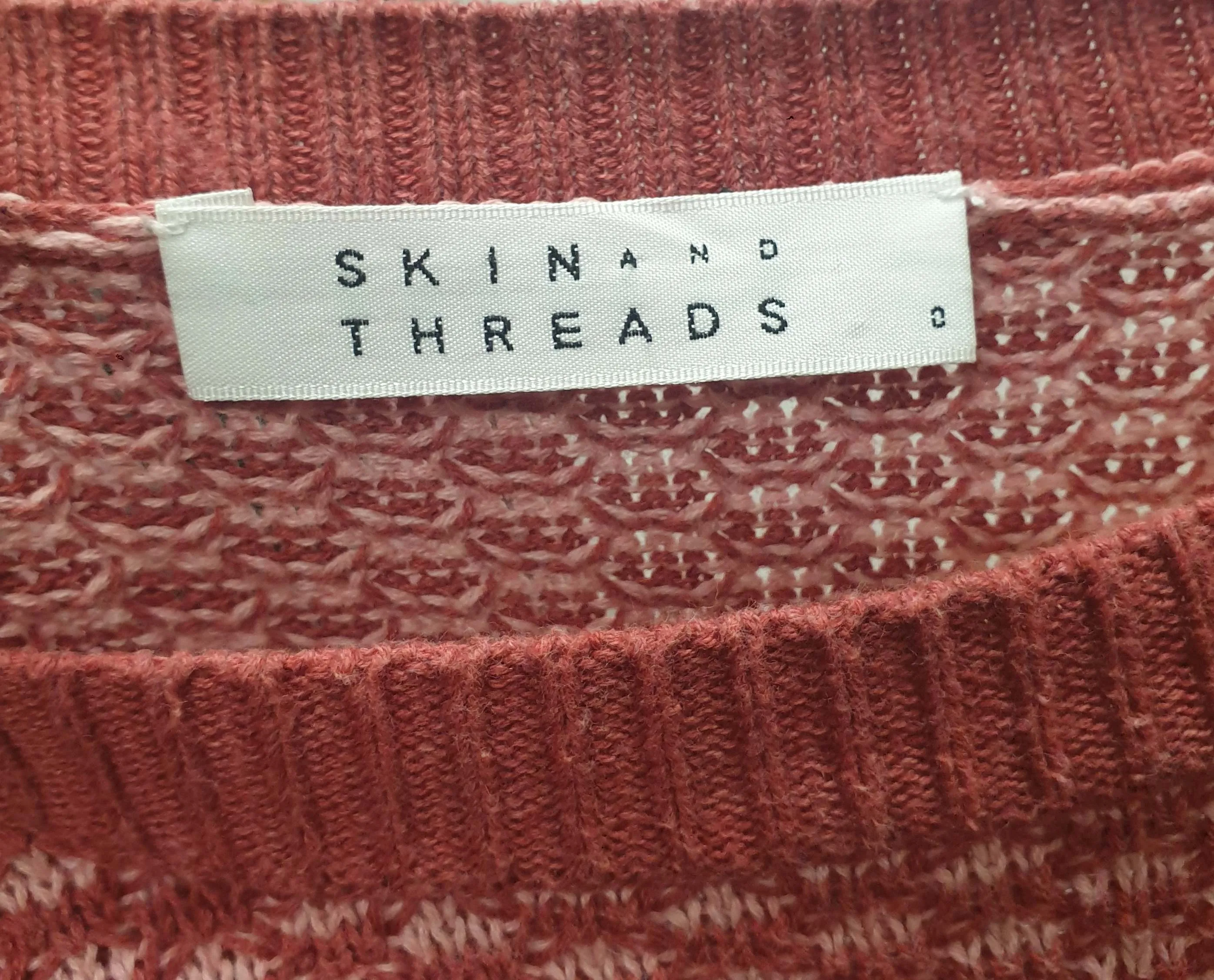 Skin & Threads pink and red knit cotton jumper size 0