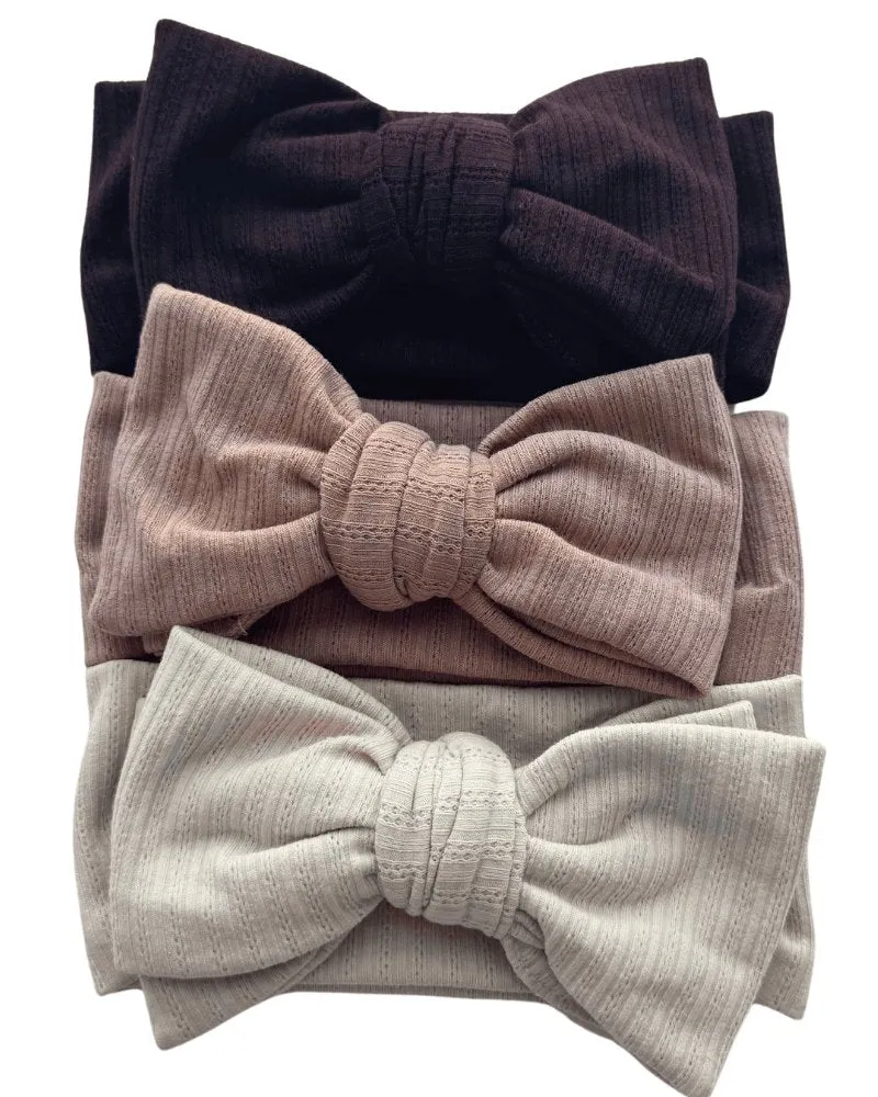 Skinny Knit Large Bow Headband - Cocoa