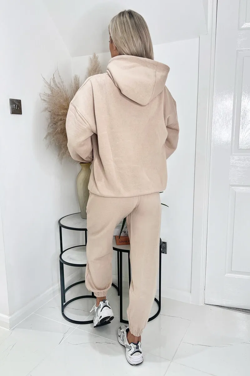 Stone French Riviera Embroidered Slogan Hoodie Lounge Set