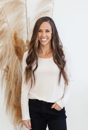 Tansy Long Sleeve Ribbed Top in Vanilla