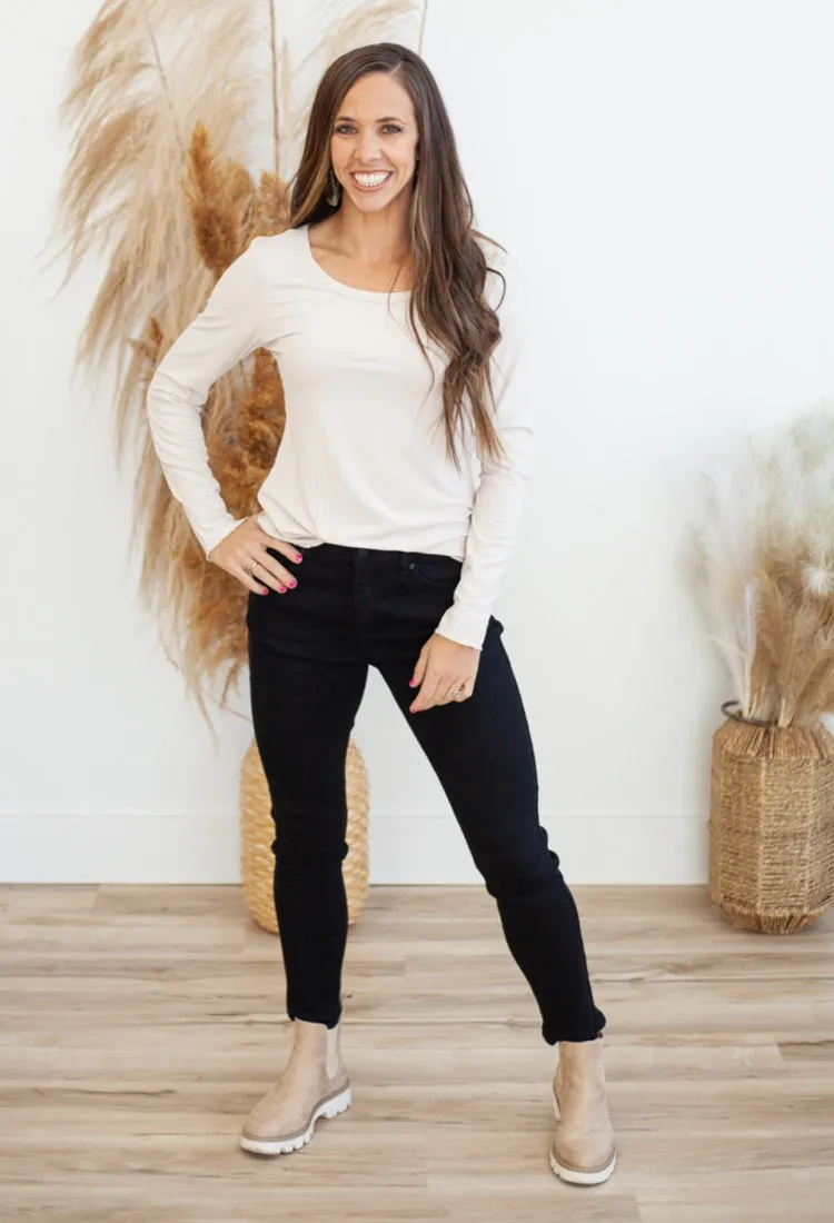 Tansy Long Sleeve Ribbed Top in Vanilla