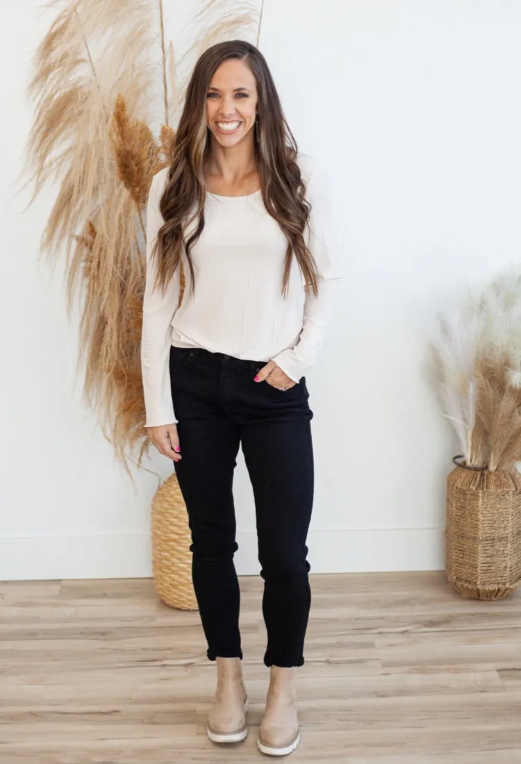 Tansy Long Sleeve Ribbed Top in Vanilla