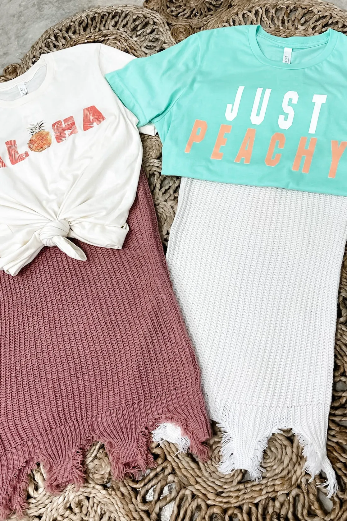 Tell The Story- {Ivory & Mauve} Ribbed Distressed Skirt