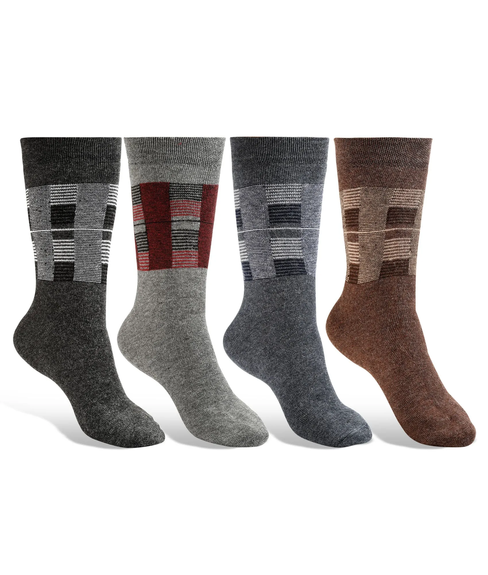Texlon Men Calf Length Woolen Terry Thick Towel Socks Pack of 4