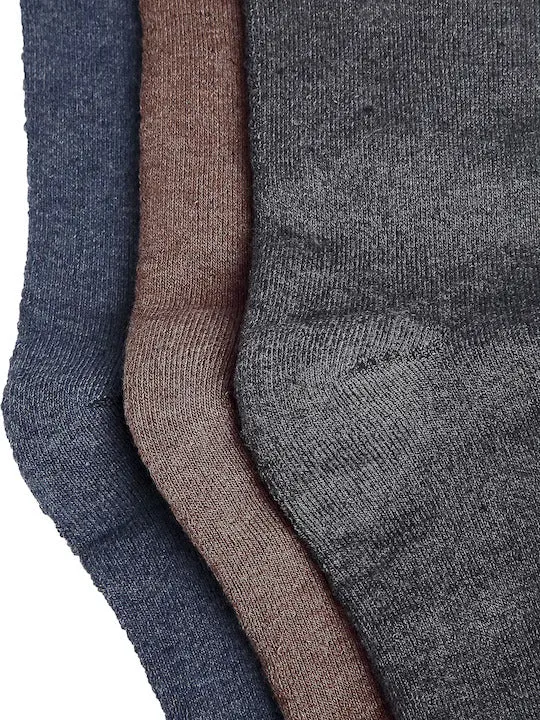 Texlon Men's Woolen Calf Length Solid Thick Terry Winter Wear Socks (Multicolor, Free Size) - Pack of 3 Pairs