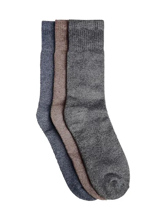 Texlon Men's Woolen Calf Length Solid Thick Terry Winter Wear Socks (Multicolor, Free Size) - Pack of 3 Pairs