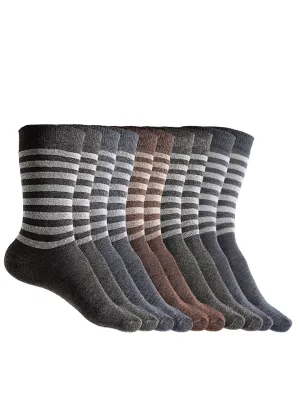 Texlon Men's Woolen Calf Length Striped Thick Winter Wear Socks (Multicolor, Free Size) - Pack of 5 Pairs