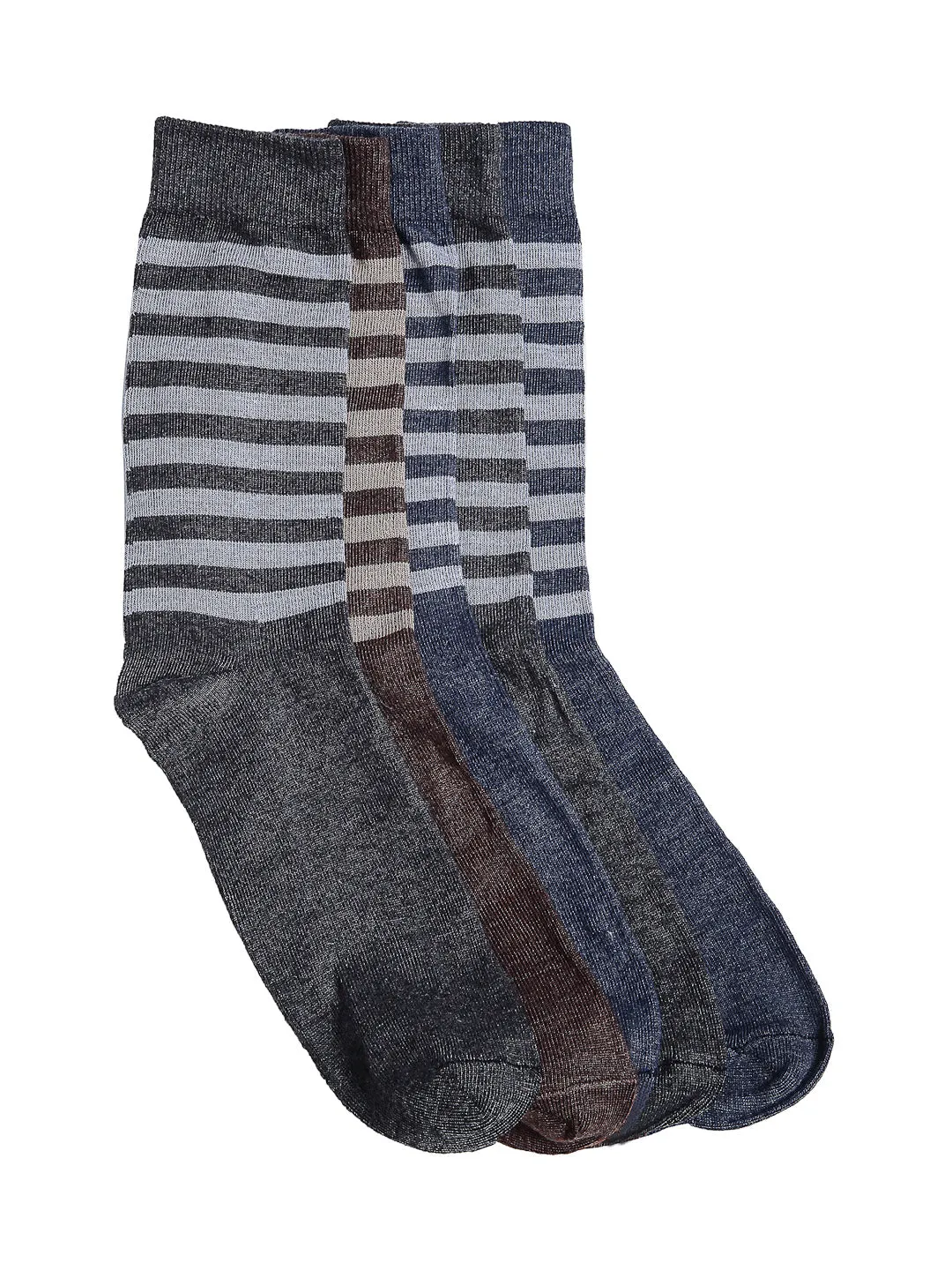 Texlon Men's Woolen Calf Length Striped Thick Winter Wear Socks (Multicolor, Free Size) - Pack of 5 Pairs