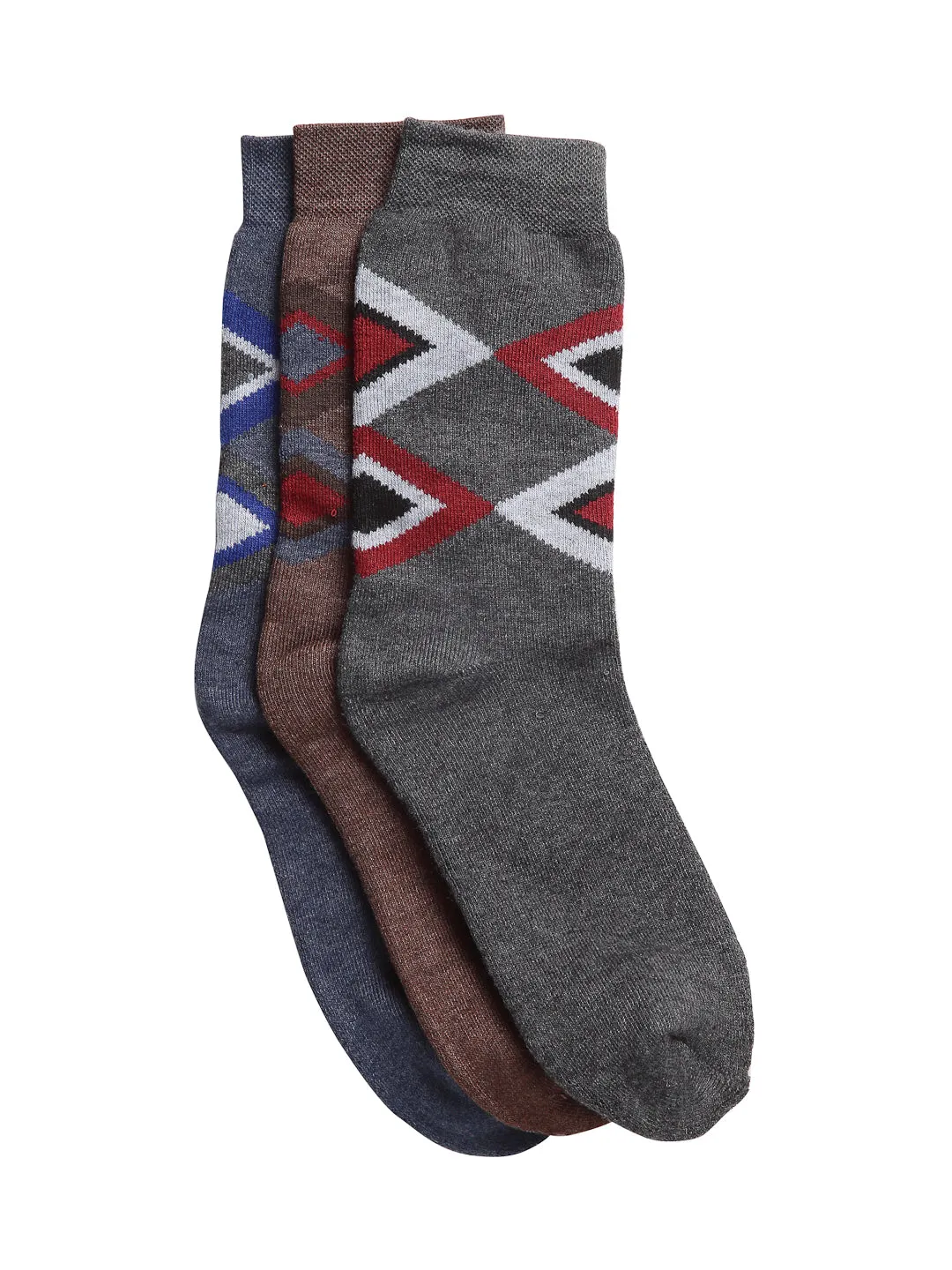 Texlon Men's Woolen Calf Length Towel Thick Warm Socks (Multicolour, Free Size) - Set of 3 Pairs