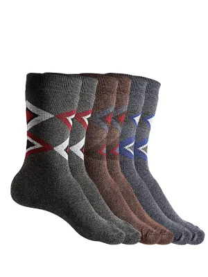 Texlon Men's Woolen Calf Length Towel Thick Warm Socks (Multicolour, Free Size) - Set of 3 Pairs