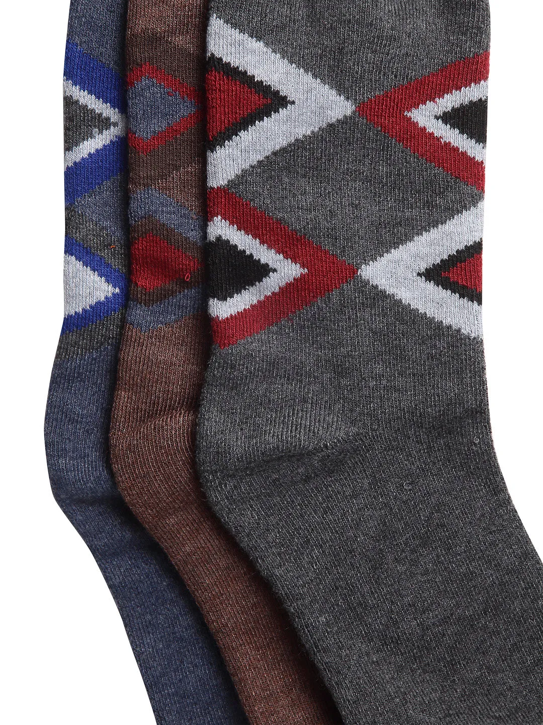 Texlon Men's Woolen Calf Length Towel Thick Warm Socks (Multicolour, Free Size) - Set of 3 Pairs