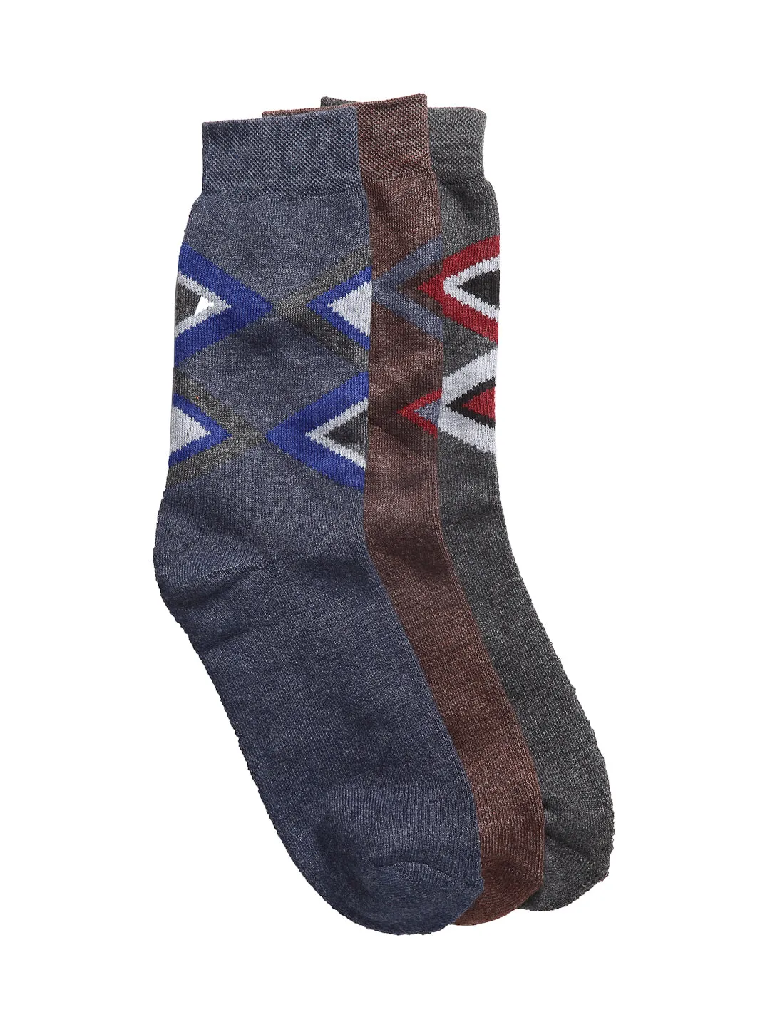 Texlon Men's Woolen Calf Length Towel Thick Warm Socks (Multicolour, Free Size) - Set of 3 Pairs