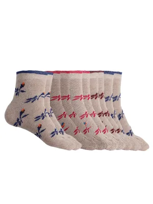 Texlon Women Ankle Length Skin Color Floral Design Thumb Woolen Socks(Pack of 5 Pairs)(Multicolored, Free Size)