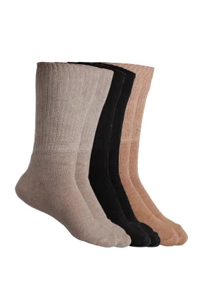 Texlon Women's Calf Length Towel Terry Thick Woolen Multicolored Thumb Socks(Pack of 3 Pairs)