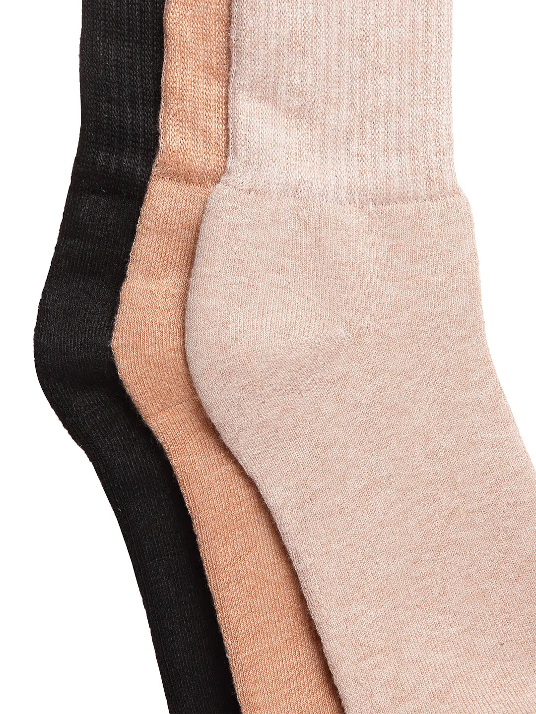Texlon Women's Calf Length Towel Terry Thick Woolen Multicolored Thumb Socks(Pack of 3 Pairs)