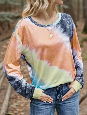 Tie Dye Round Neck Long Sleeve T-Shirt (2 Colors)