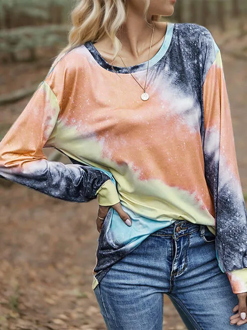 Tie Dye Round Neck Long Sleeve T-Shirt (2 Colors)