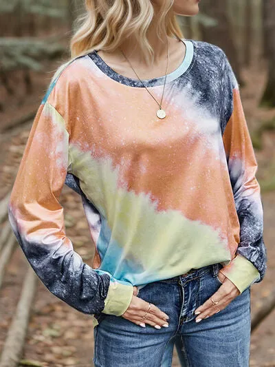 Tie Dye Round Neck Long Sleeve T-Shirt (2 Colors)