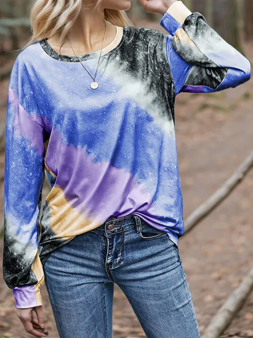 Tie Dye Round Neck Long Sleeve T-Shirt (2 Colors)