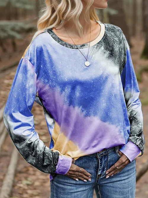 Tie Dye Round Neck Long Sleeve T-Shirt (2 Colors)