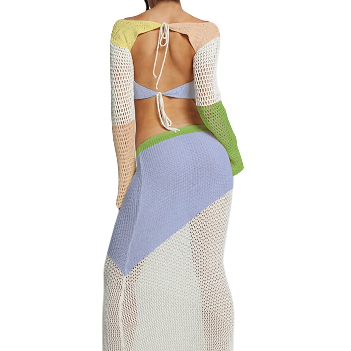 Tied Long Sleeve Top and Skirt Cover Up Set