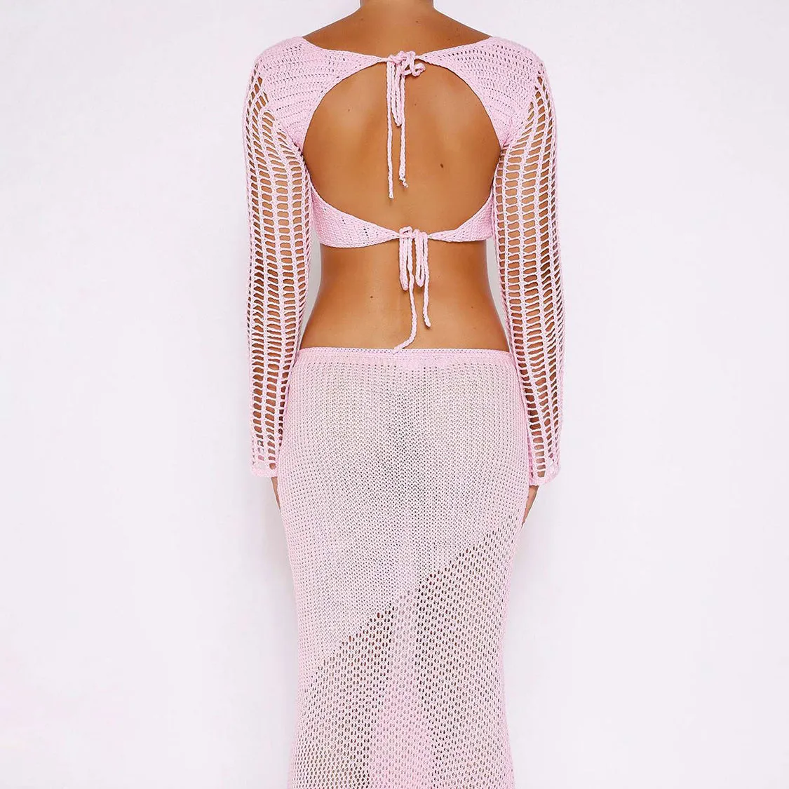 Tied Long Sleeve Top and Skirt Cover Up Set