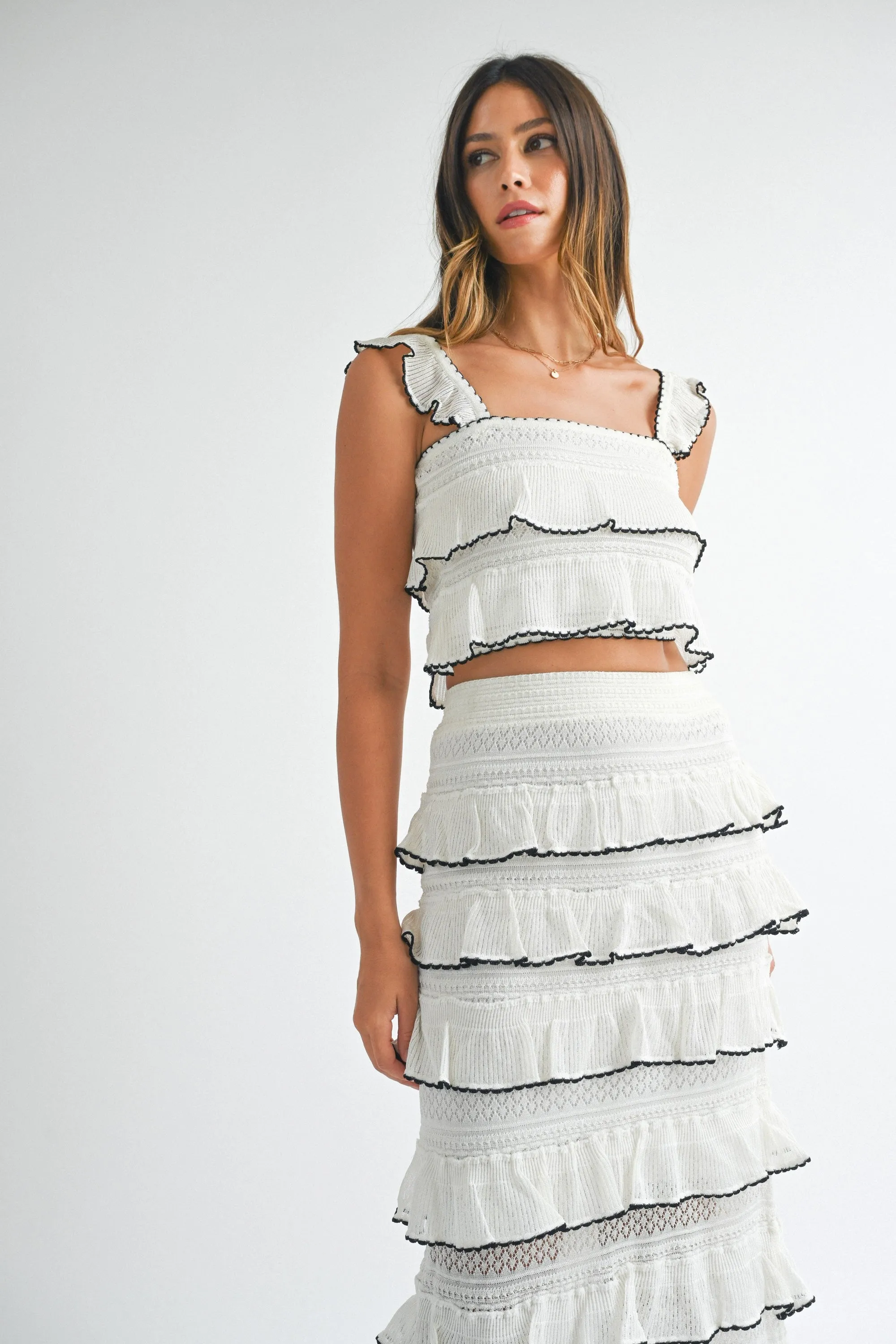 TIERED RUFFLED KNIT TOP & SKIRT SET