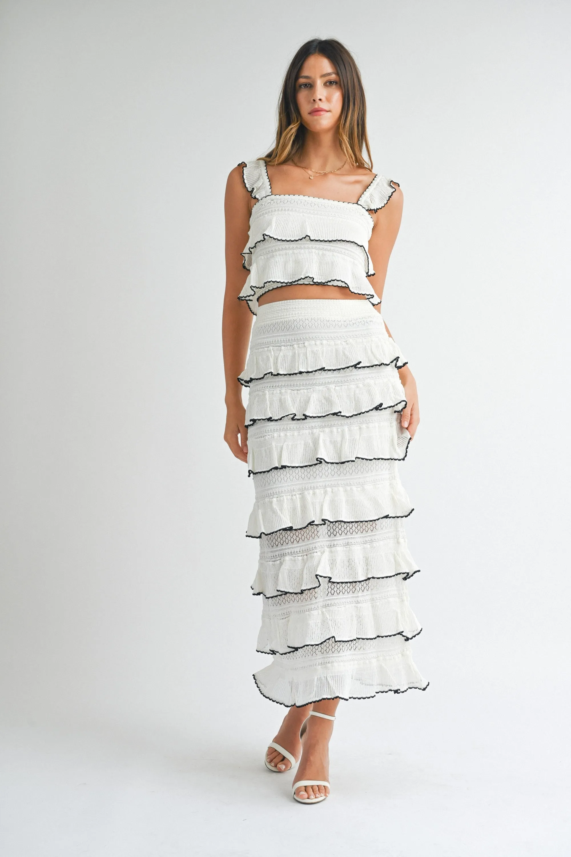 TIERED RUFFLED KNIT TOP & SKIRT SET