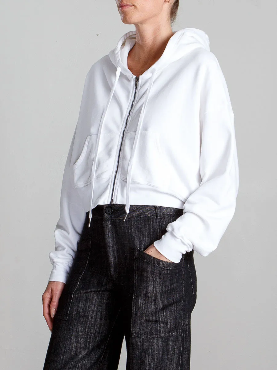 Tiffany Cropped Zip Hoodie in French Terry - Ivory