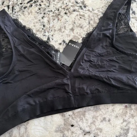Torrid Black Microfiber &amp; Lace Wireless Sleep Bralette 3X NWT 12385229 12385234