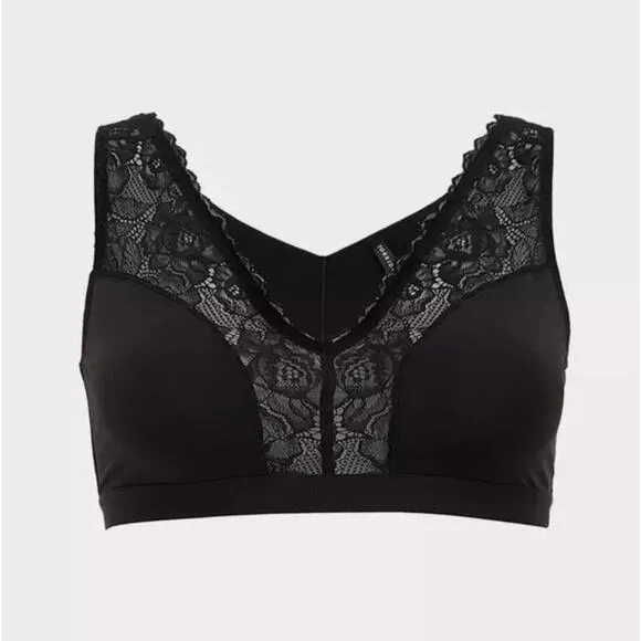 Torrid Black Microfiber &amp; Lace Wireless Sleep Bralette 3X NWT 12385229 12385234