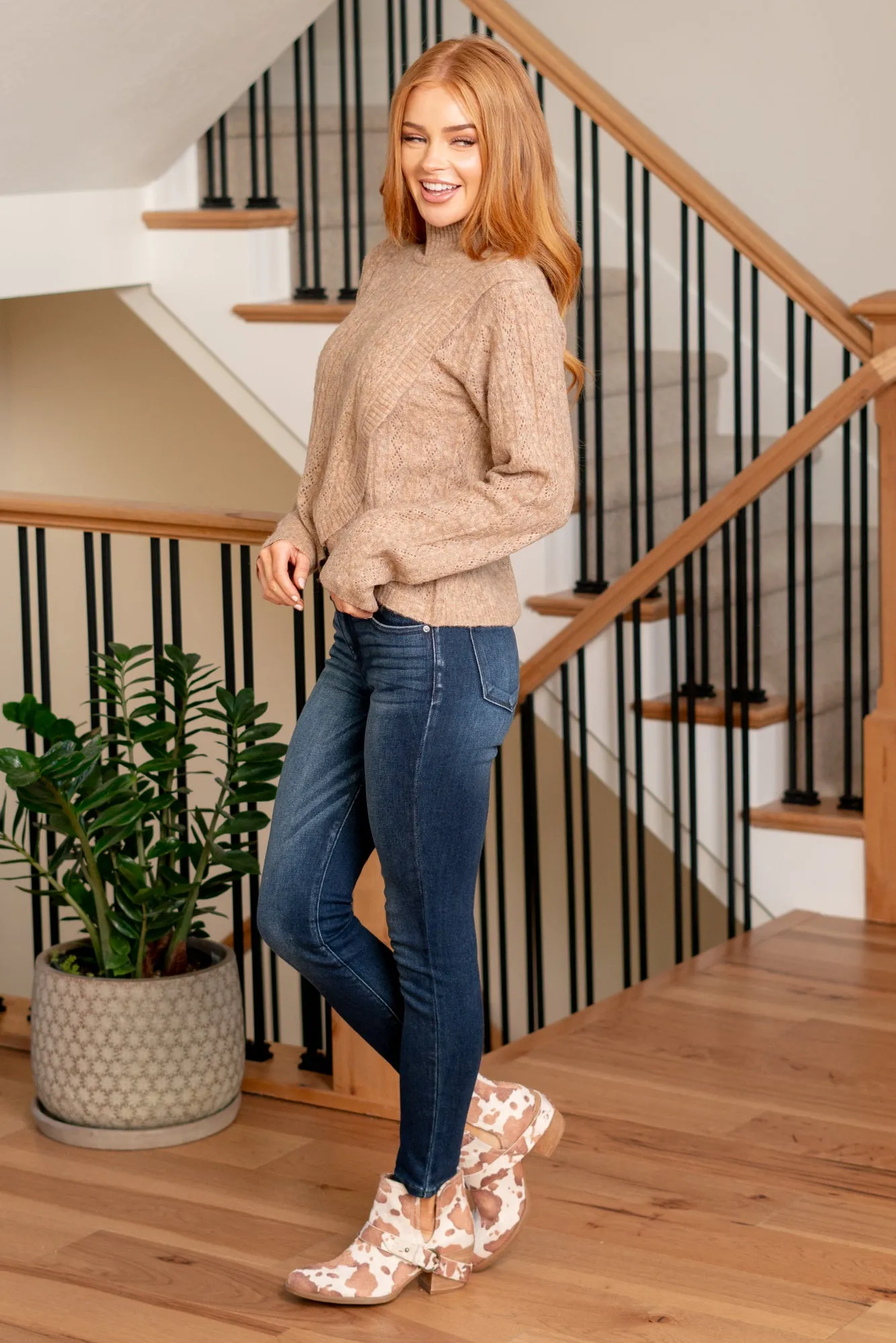 Turtleneck Surplice Hem Sweater Pullover - Mocha