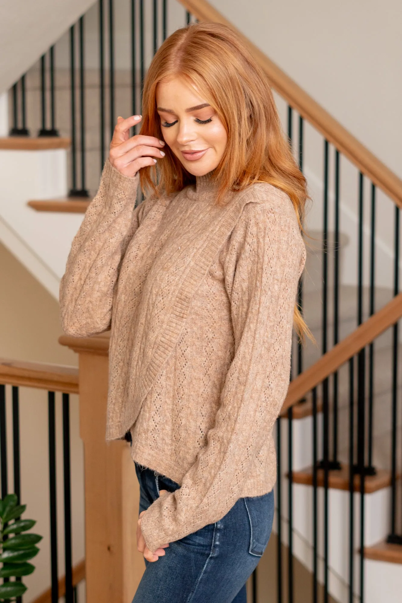 Turtleneck Surplice Hem Sweater Pullover - Mocha