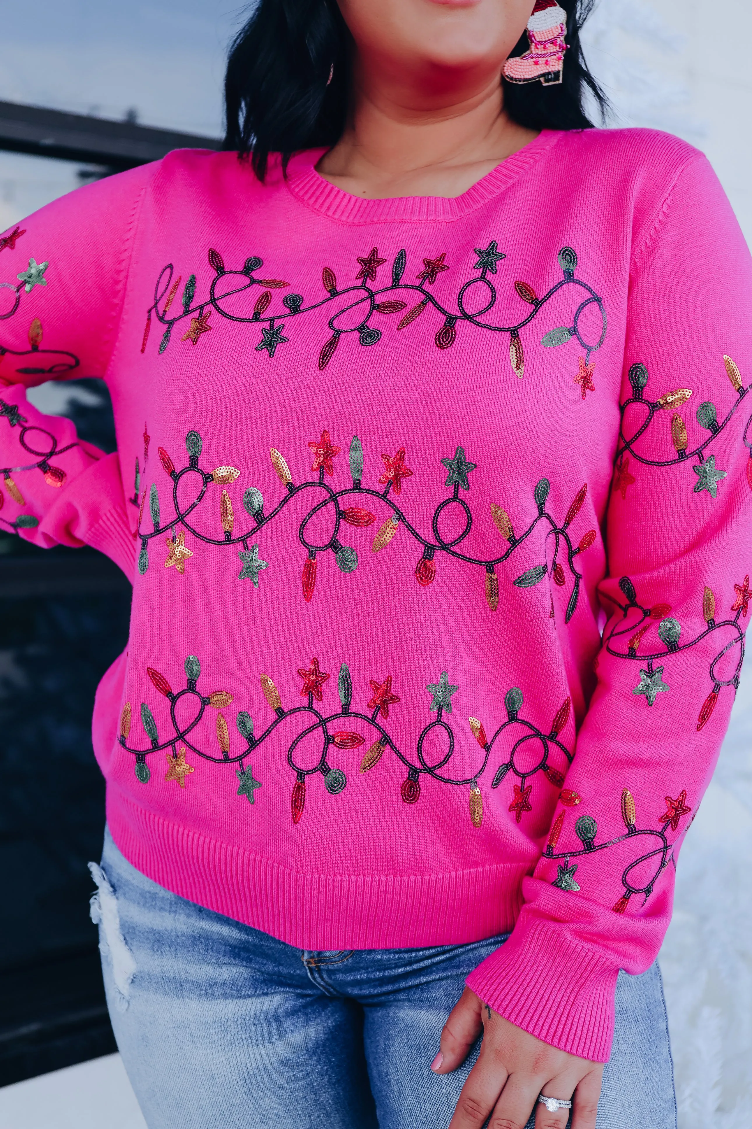 Twinkling Lights Holiday Sweater - Pink