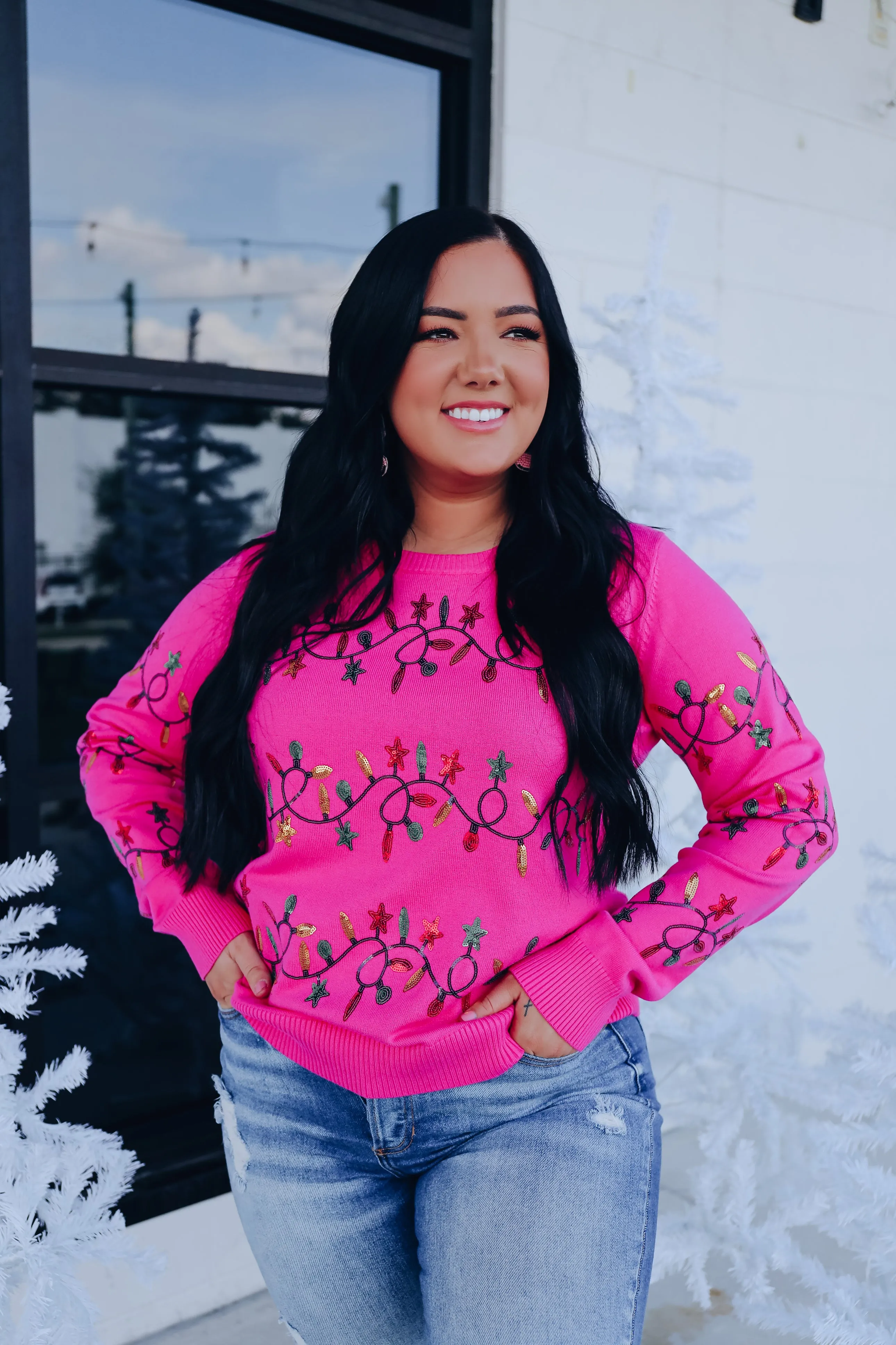 Twinkling Lights Holiday Sweater - Pink
