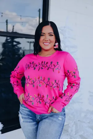 Twinkling Lights Holiday Sweater - Pink