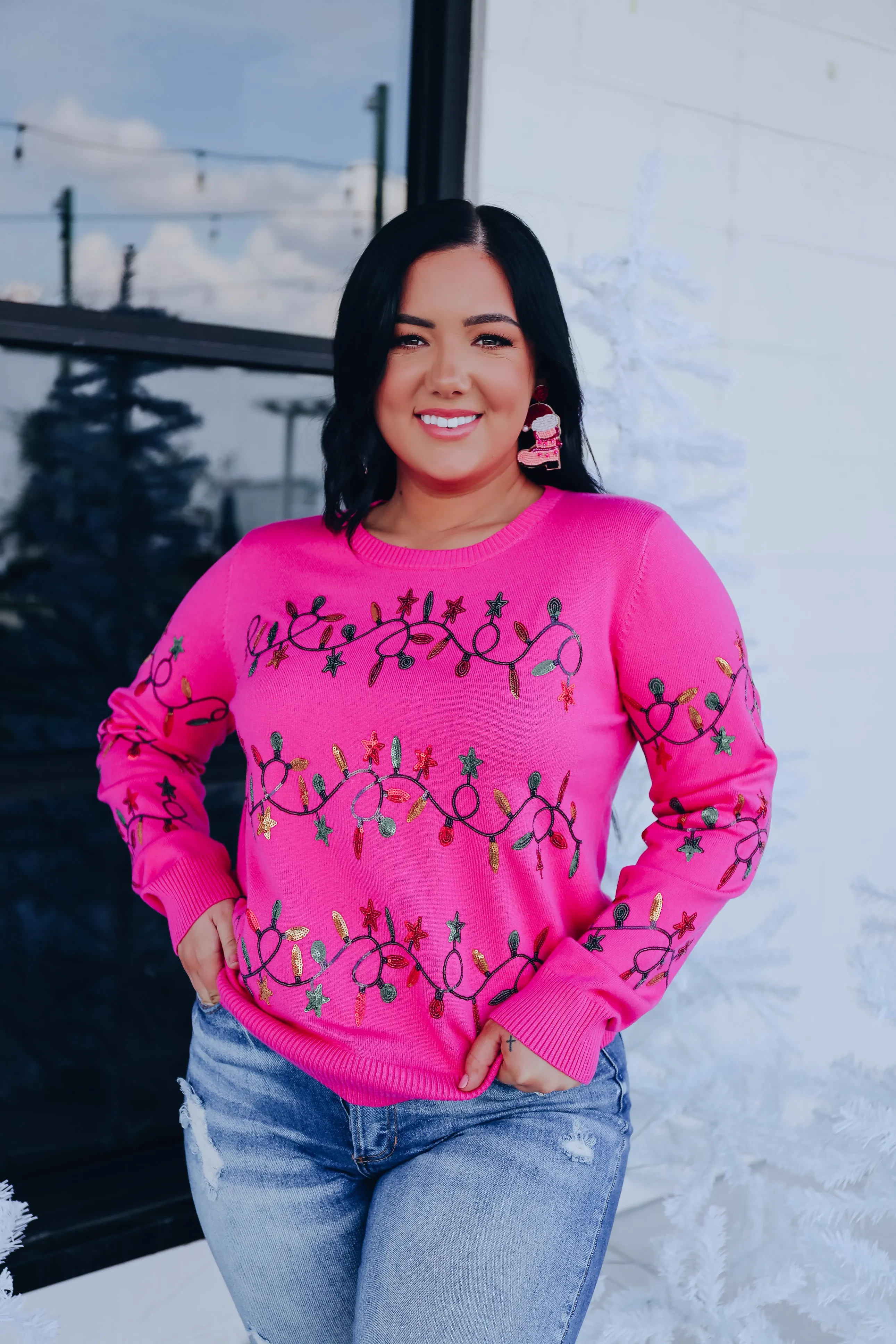 Twinkling Lights Holiday Sweater - Pink
