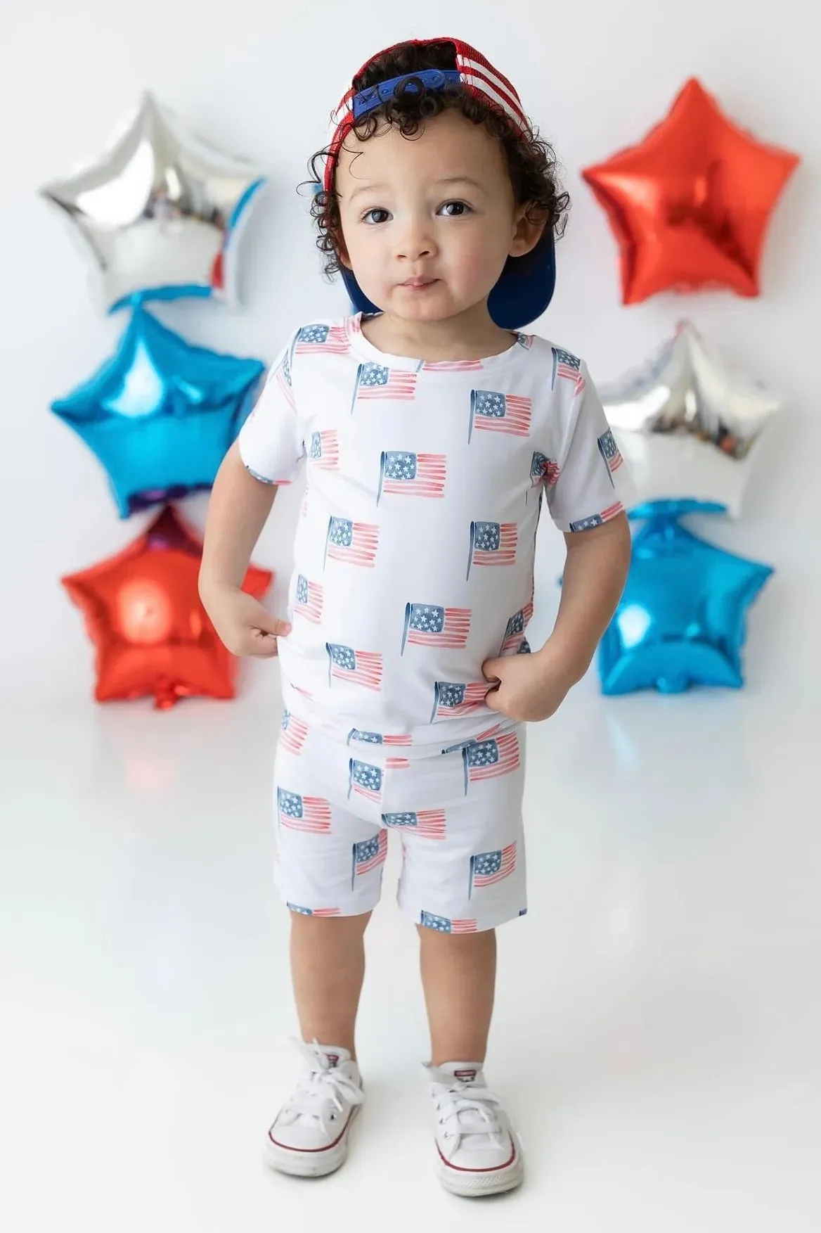 USA FLAG | Bamboo baby toddler retro shorts set- FINAL SALE
