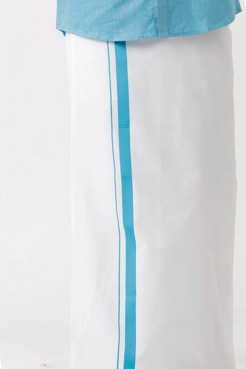 Varna - Light Blue Matching Shirt and Single Dhoti Set For Men | Uathayam