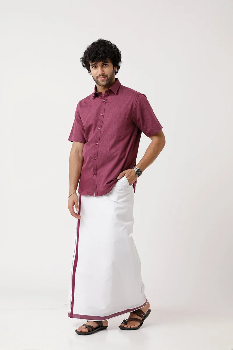 Varna - Plum Matching Shirt and Single Dhoti Set For Men | Uathayam